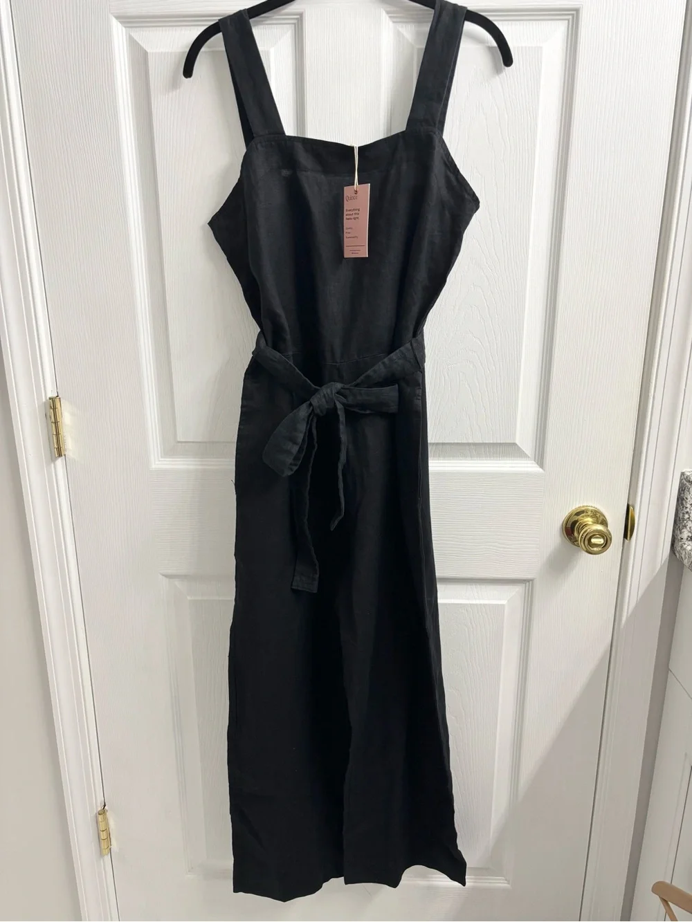 Quince Linen Square Neck Jumpsuit Small NWT Black